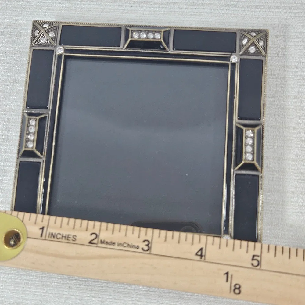 MCM Retro Ornate Picture Frame Set 3pc Art Deco Rhinestone Enamel Black Purple